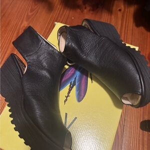 Fly London Black Leather Wedge Shoes